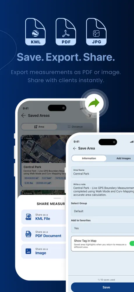 GPSArea - Save export and share measurements